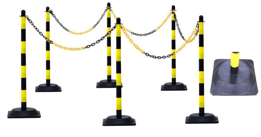 Gul/Sort - Afspærringsstolpe Sæt med kæde og fødder