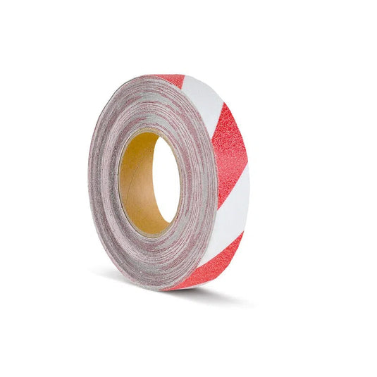 Skridsikker Tape - Advarende-Roed/Hvid-Rulle 25mm x 18.3 meter.-R13 (Korn 60)