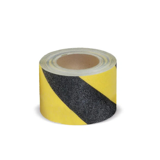 Skridsikker Tape - Rengøringsvenlig-Gul/Sort-Rulle 150mm x 18.3 meter.-R10 (Præget vinyl)