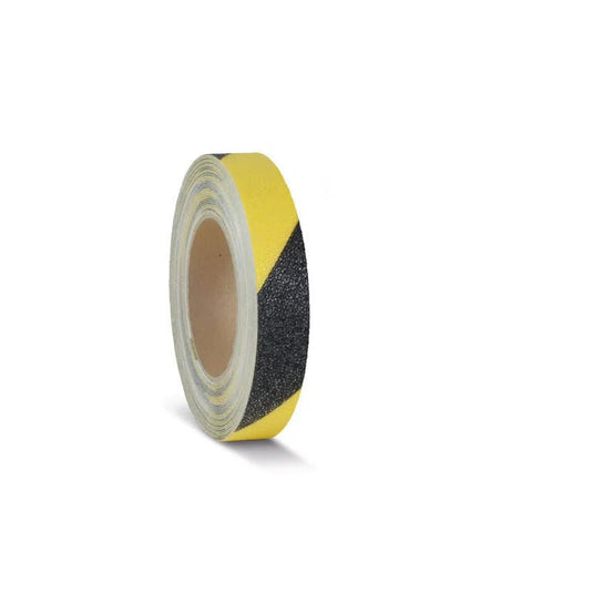 Skridsikker Tape - Rengøringsvenlig-Gul/Sort-Rulle 25mm x 18.3 meter.-R10 (Præget vinyl)