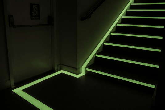 Selvlysende tape "Glow in Dark" til flugtvejsmarkering mv.