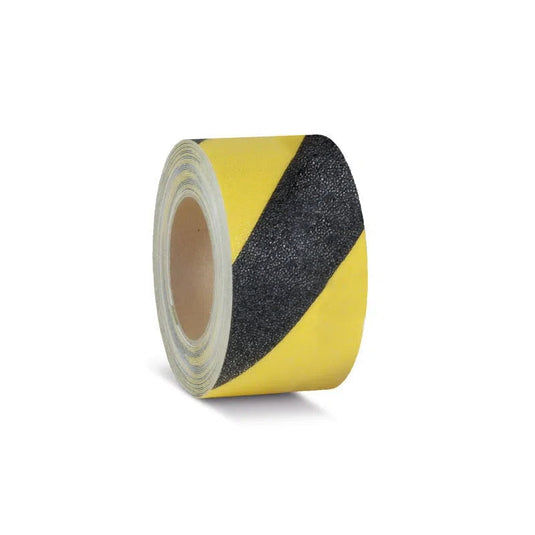 Skridsikker Tape - Rengøringsvenlig-Gul/Sort-Rulle 100mm x 18.3 meter.-R10 (Præget vinyl)